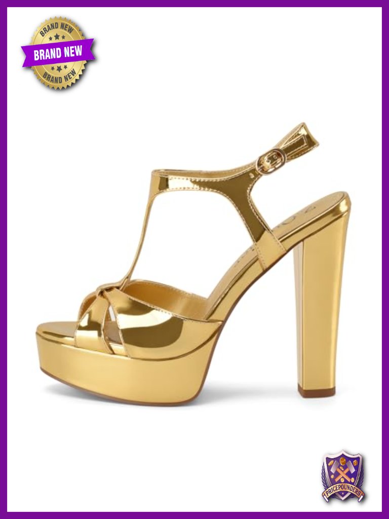 Patent Leather T-Strap Chunky Platform Heeled Sandals, Peep Toe, Ankle Buckle